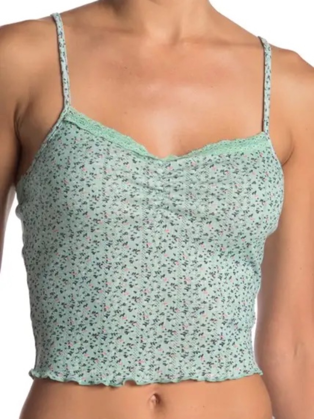 NEW BCBGeneration Elsa Floral Pointelle Crop Tank Top Mint Green Ditsy Floral L